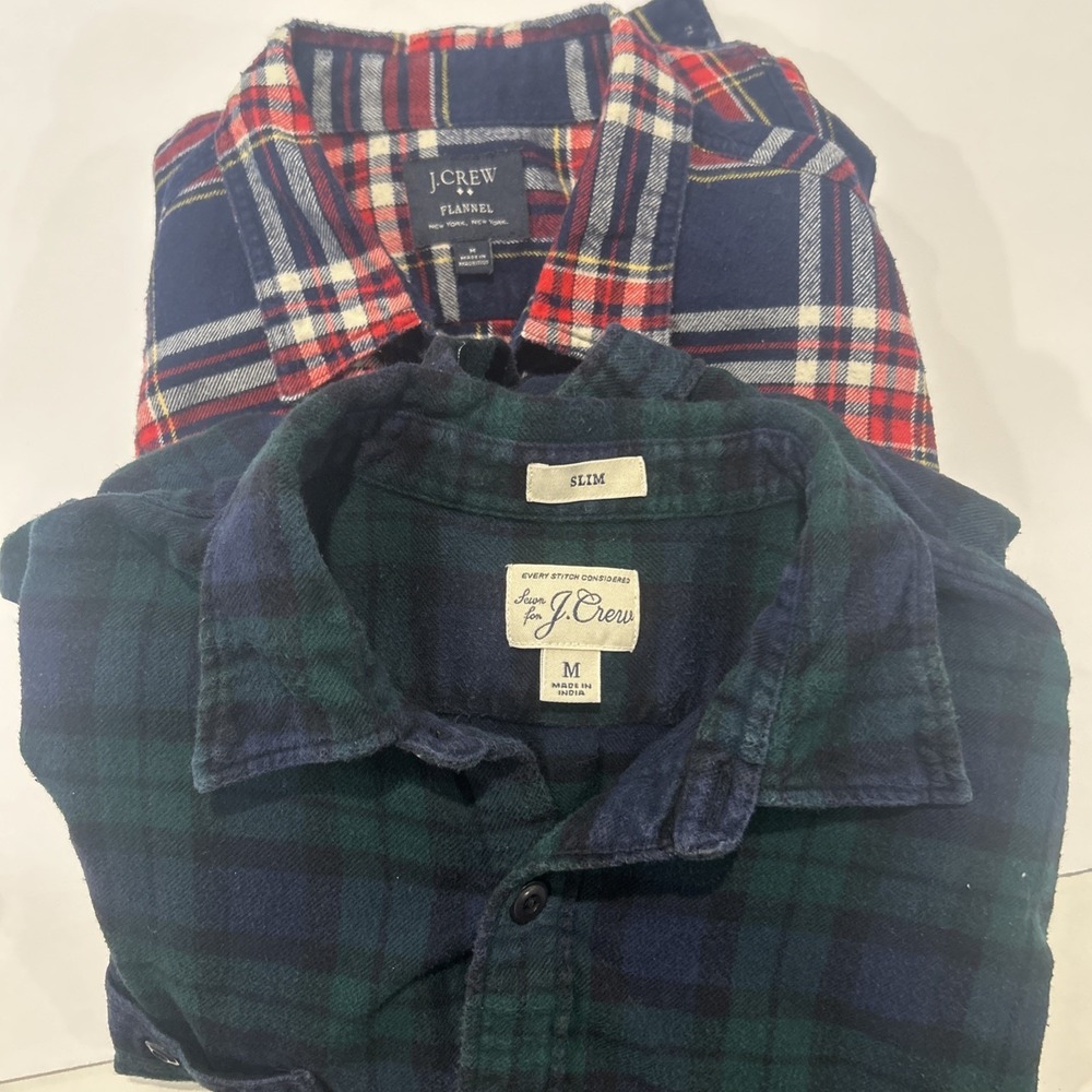 J Crew Shirt Mens Plaid Mid Weight Flannel M Long Sleeve X2